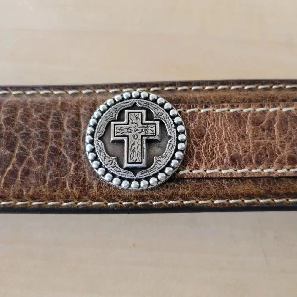 Western Style SILVER CROSS Men’s Genuine Leather Belt